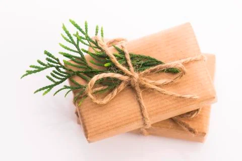 Craft gift boxes on white background Stock Photos