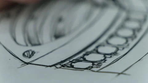 Craft goldsmith work. Portrait of young jeweler drawing a sketch of a new ring Stock Footage 158761937
