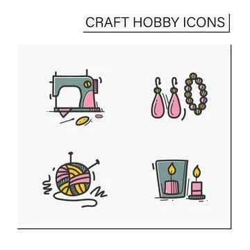 Craft hobby set hand drawn color icons Illustrazione stock