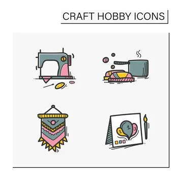 Craft hobby set hand drawn color icons Illustrazione stock
