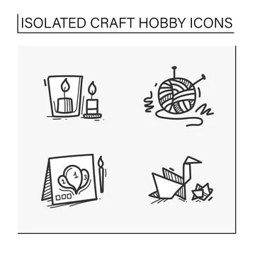 Craft hobby set hand drawn icons Stock Illustration
