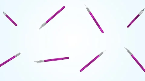 Craft Knife Falling on a Light Blue Background. Hobby Knife 3D Animation. 4K Stock Footage 311691668