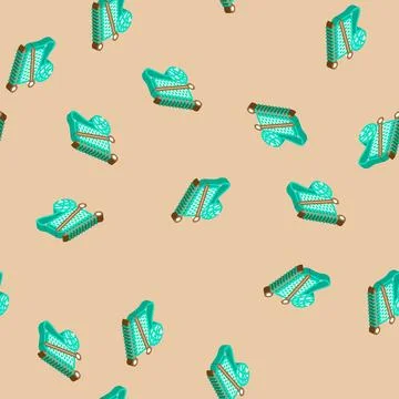 Craft knitting wool isometric icon seamless pattern Stock Illustration