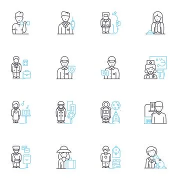 Craft linear icons set. Stitch, Sculpt, Carve, Weave, Paint, Draw, Sew line Stock Illustration