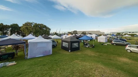 Craft Market Setting Up In Bare Field Stockbeeldmateriaal 96573661