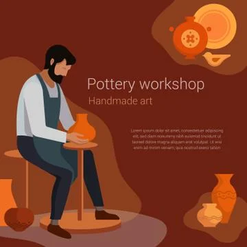 Craft master potter makes a clay vase. Vector illustration of the work of a Stock Illustration