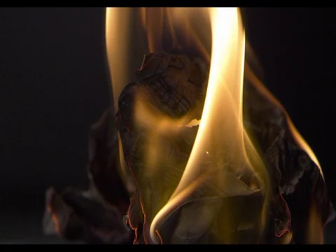 Craft music paper burning, super close-up, Burning fire phase 3 Stock Footage 74286663