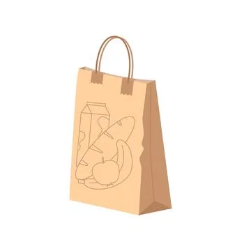 Craft package with handle. Vector illustration Brown Recycled paper shopping bag Stock Illustration