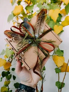 Craft packaging, package, box, parcel. Brown box, present, gift Stock Photos