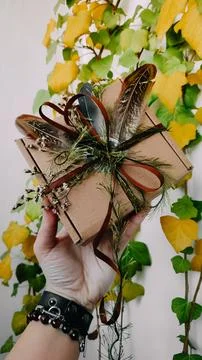 Craft packaging, package, box, parcel. Brown box, present, gift Stock Photos