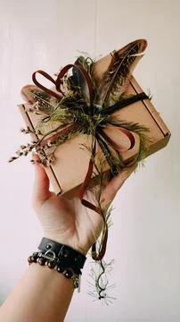 Craft packaging, package, box, parcel. Decorated brown paper box Stock Photos