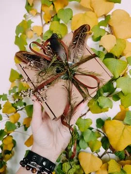 Craft packaging, package, box, parcel. Brown box, present, gift Foto stock