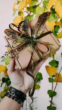 Craft packaging, package, box, parcel. Brown box, present, gift Stock Photos