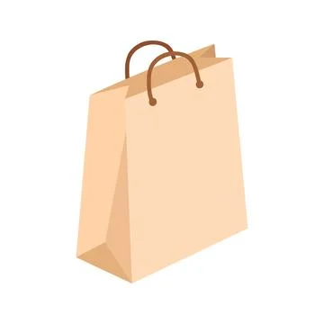 Craft paper bag in flat vector style. Hand drawn vector illustration shopping Stock Illustration