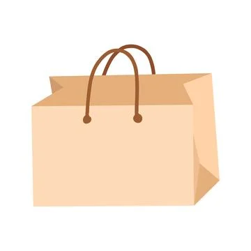 Craft paper bag in flat vector style. Hand drawn vector illustration shopping Stock Illustration