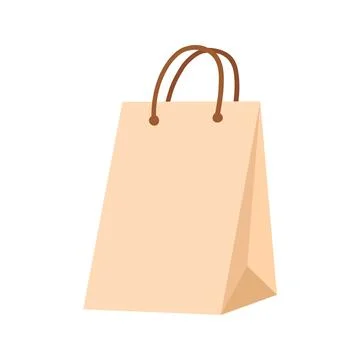 Craft paper bag in flat vector style. Hand drawn vector illustration shopping Stock Illustration