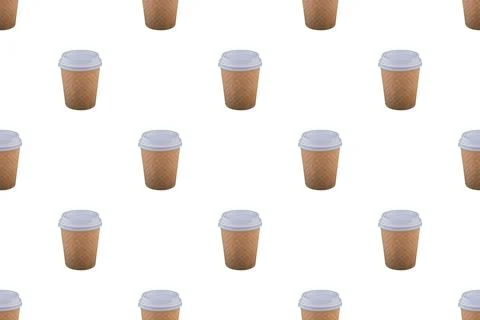 Craft paper coffee cups pattern isolated on the white background. Stock Photos