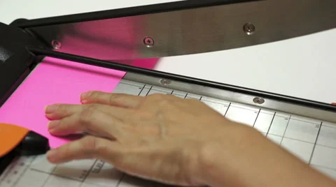 Craft Paper Cutting on Guillotine Stock Footage 38724971