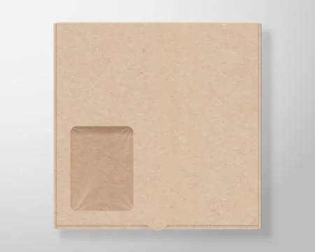 Craft Paper Pizza Box Package Template. Realistic Pack made of Brown Carton with Illustrazione stock