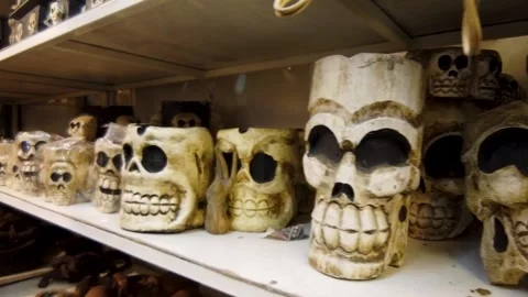 Craft Skull Shape Ashtray Display on Shelf Stock-Footage 345096983