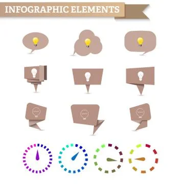 Craft speech bubble with bulb, material design, clock diagram of the dotted.. Stock Illustration