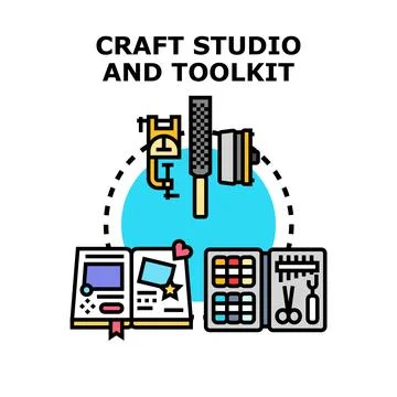Craft studio and toolkit concept for creating artistic hobby Stock Illustration
