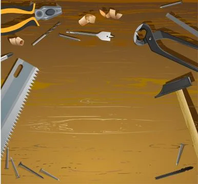 Craft table, carpentry workbench for the workshop. View from above. Vector il Stock Illustration