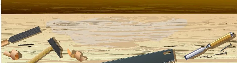 Craft table, carpentry workbench for the workshop. View from above. Vector il Stock Illustration