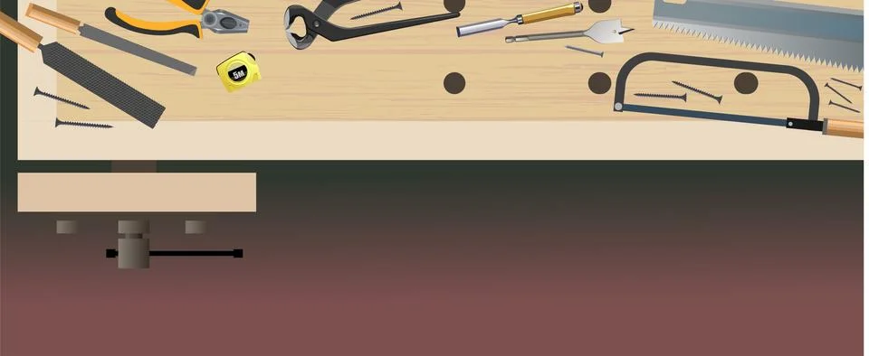 Craft table, carpentry workbench for the workshop. View from above. Vector il Stock Illustration