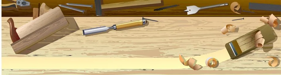 Craft table, carpentry workbench for the workshop. View from above. Vector il Stock Illustration