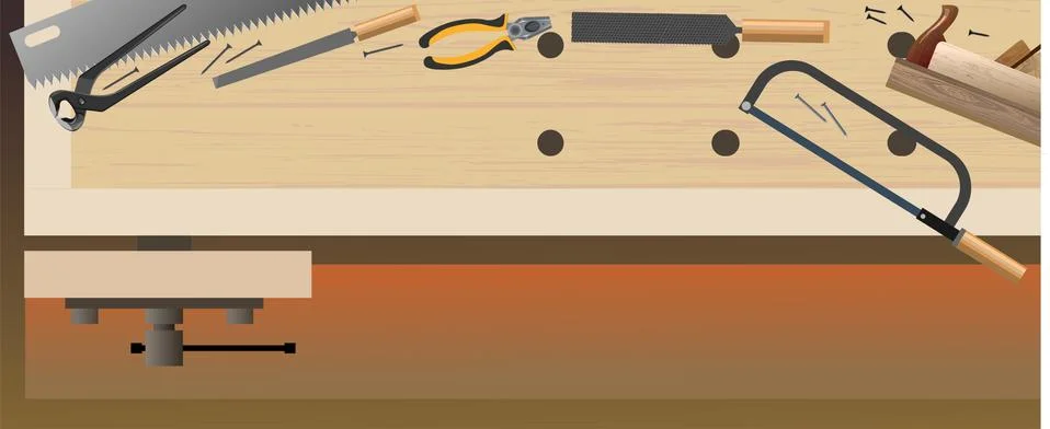 Craft table, carpentry workbench for the workshop. View from above. Vector il Stock Illustration