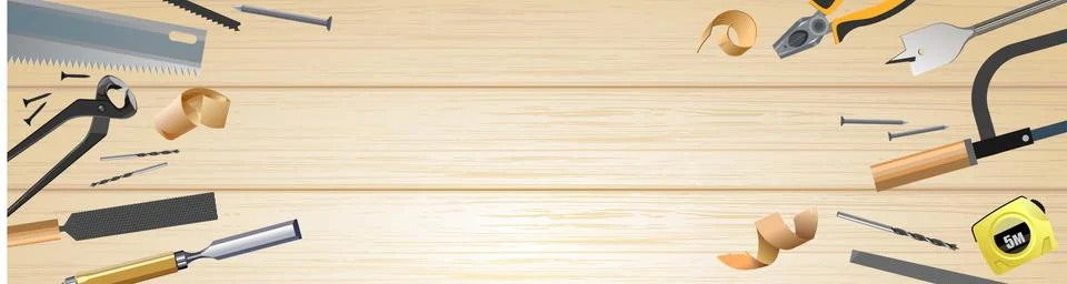 Craft table, carpentry workbench for the workshop. View from above. Vector il Stock Illustration