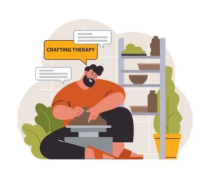Craft therapy. Character developing a creativity. Self-expression idea Stock Illustration