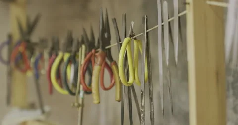 Craft tools on rack Stock Footage 141364495