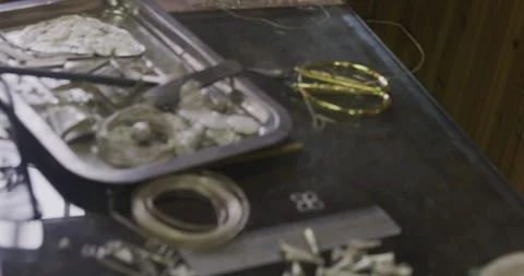 Craft tools on table moving out Stock Footage 141364440