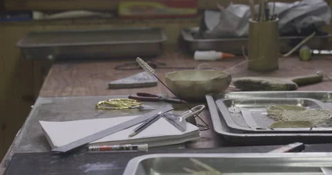 Craft tools on table top Stock Footage 141363241