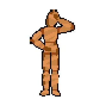 Craft wood man model pixel art vector illustration Stock Illustration
