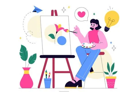 Craft Workshop Vector Illustration Featuring a DIY Class with Artist Hands .. Stock Illustration