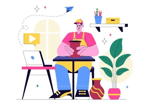 Craft Workshop Vector Illustration Featuring a DIY Class with Artist Hands .. Stock Illustration
