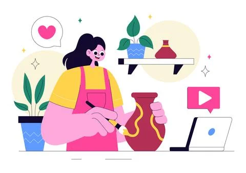 Craft Workshop Vector Illustration Featuring a DIY Class with Artist Hands .. Stock Illustration