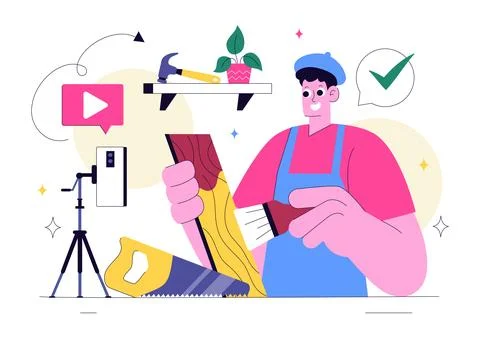 Craft Workshop Vector Illustration Featuring a DIY Class with Artist Hands .. Stock Illustration