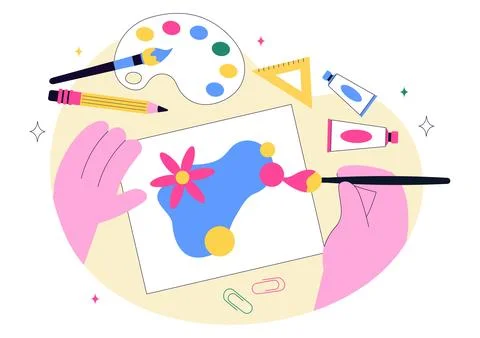 Craft Workshop Vector Illustration Featuring a DIY Class with Artist Hands .. Stock Illustration