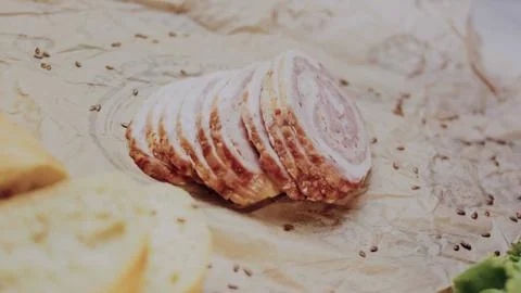 Crafted cooking process view: showing the sandwich layers in close detail Stock Photos