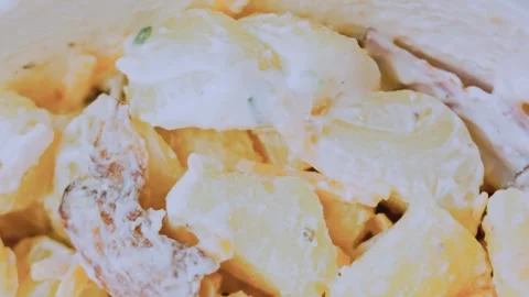 Crafted fine dining angle: arranging the loaded potato salad Stock Footage 342198887