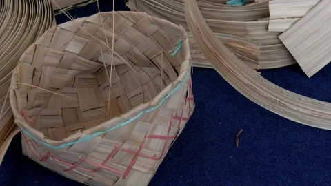Crafted Nypa palm leaf as raw material of traditional hat Stock Footage 112146071