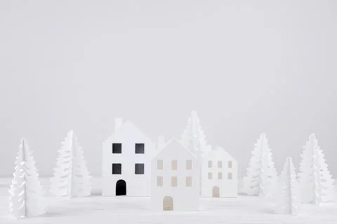 Crafted town with pine trees. High quality photo Stock Photos