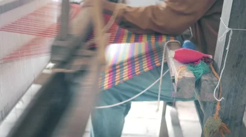 Crafter in loom making fabric Stock Footage 52269003