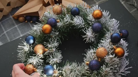 Crafter using hot glue Step by step instruction of making handmade Christmas Stock Footage 283871830