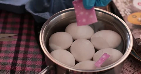 Crafting beautiful Easter eggs with step of egg painting process and fun Easter Stock Footage 306067018