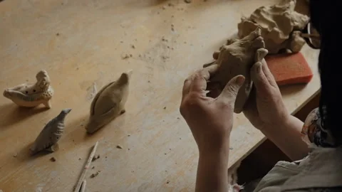 Crafting a clay whistle Video stock 218604016